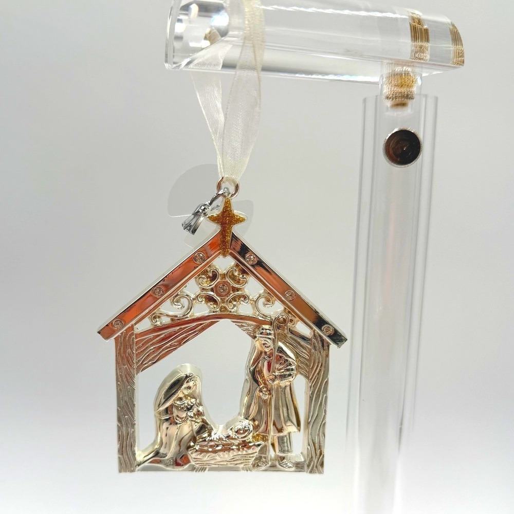 Harvey Lewis Silver Nativity Scene Ornament Holy Family Stable Hanging Charm